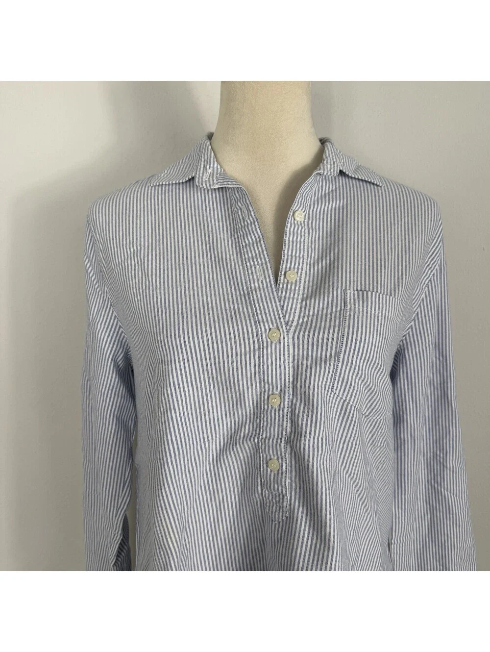 J Crew Womens Blue Stripe Popover Collared Blouse Clean Girl Minimalist Medium